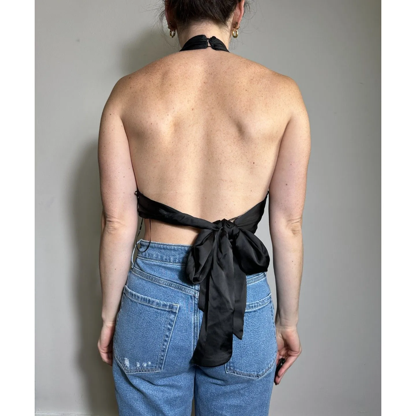 Zara Satin V Neck Open Back Sleeveless Top Size Small - Image 3