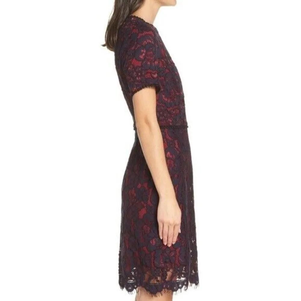NWT Charles Henry Nordstrom Lace Sheath Dress Navy and Red size XS - Image 3
