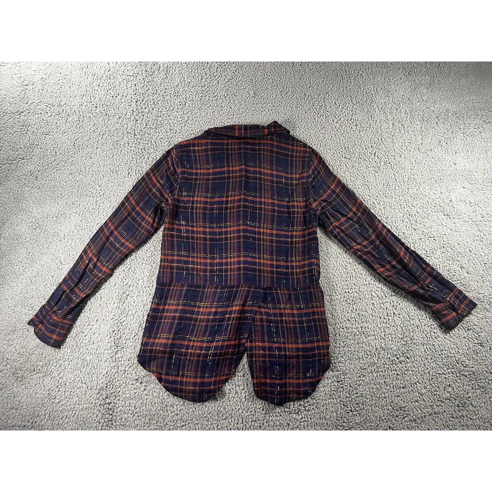 Lucky‎ Brand Button Up Shirt Women XS Plaid Tartan Long Front Tulip Back - Image 2