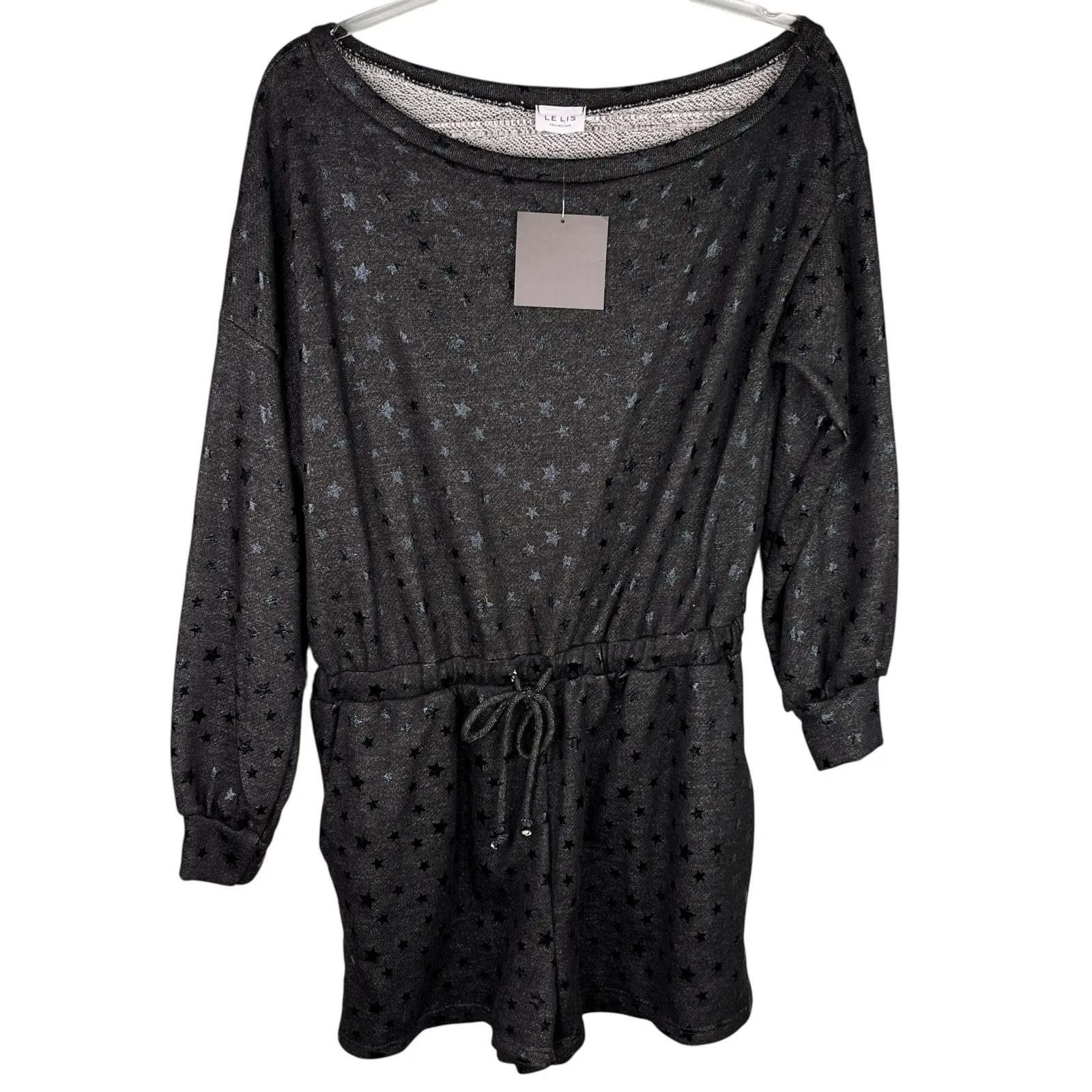 Le Lis Collection Romper Black Stars Large Pockets Off Shoulder New - Image 4