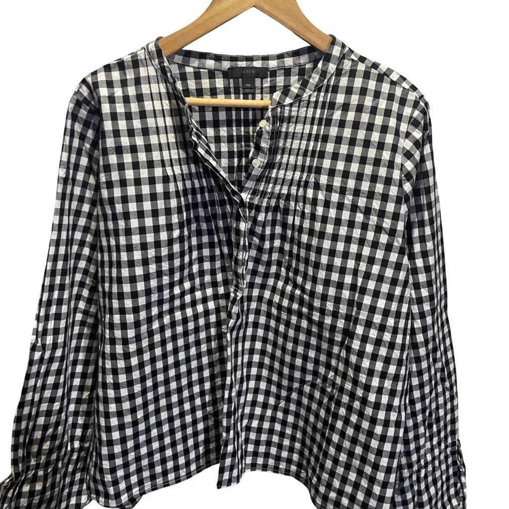 J Crew XXL Black White Gingham Long Sleeve Blouse Made In China - Image 2