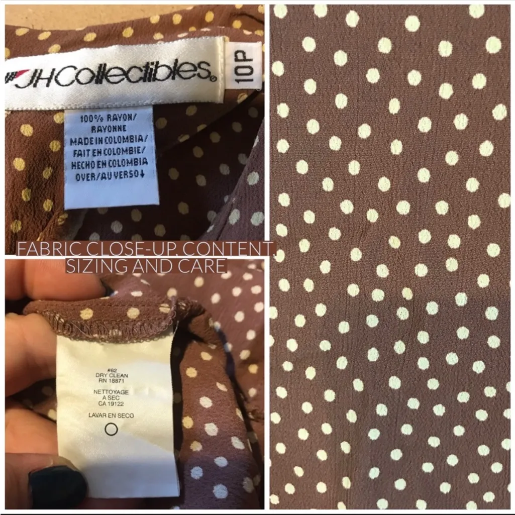 JH COLLECTIBLES VINTAGE 1980'S BROWN & CREAM POLKA-DOT RAYON BLOUSE (10P) - Image 11