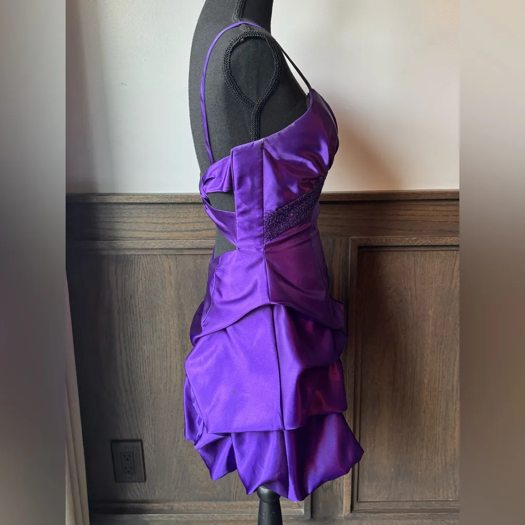 Gunne Sax Jessica McClintock  Purple Satin Y2K Mini Dress - Image 4