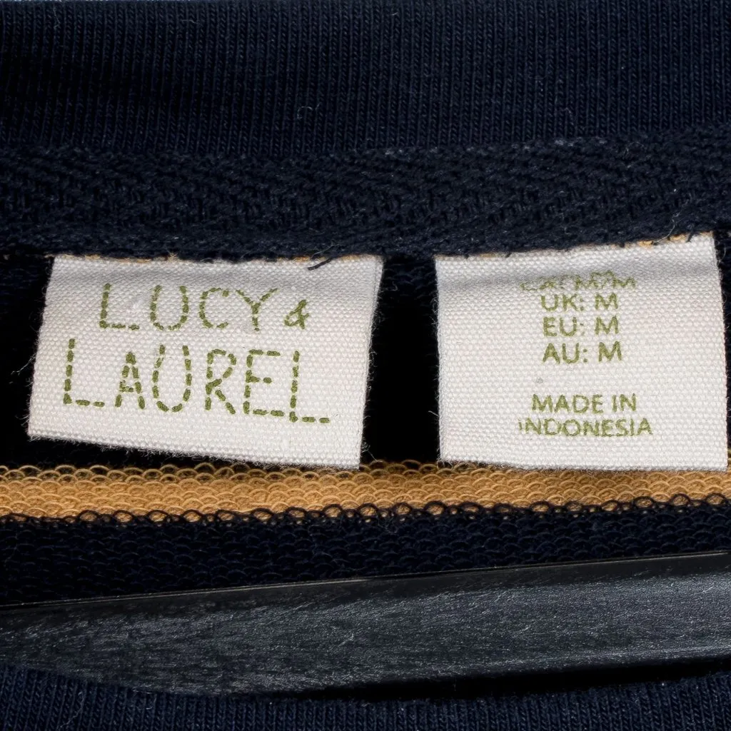 Lucy & Laurel Shirt M Womens Striped Blue Gold Layered 3/4 Sleeve Long Tunic - Image 4