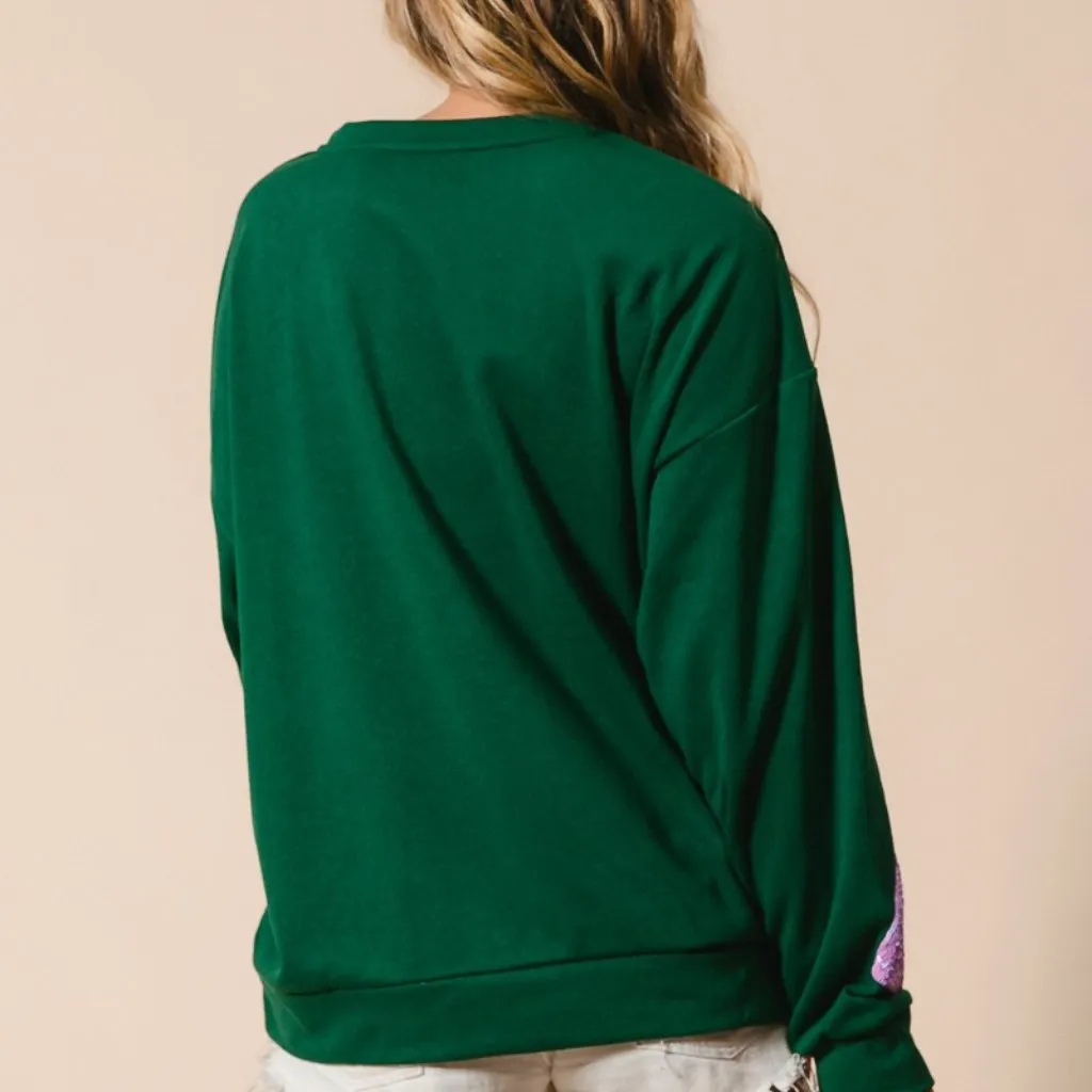 BiBi‎ Sequin Christmas Gift Box Embroideries Pullover Green - Image 14