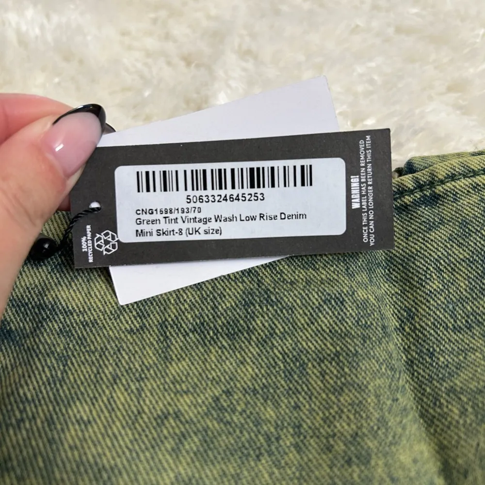 PLT Denim Mini Skirt in Green - Image 2