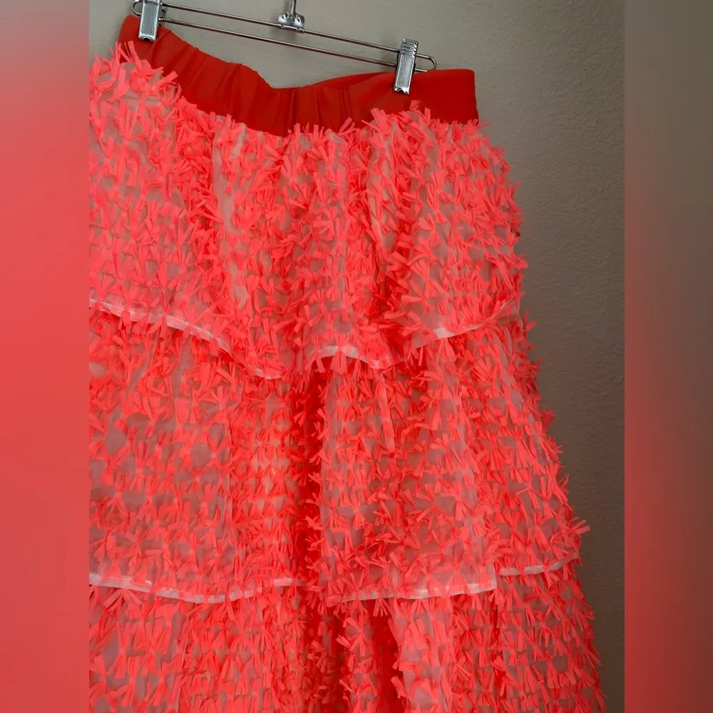 Crosby by Mollie Burch Highlighter Pink Bow Tiered Midi Skirt, Size Medium - Image 2