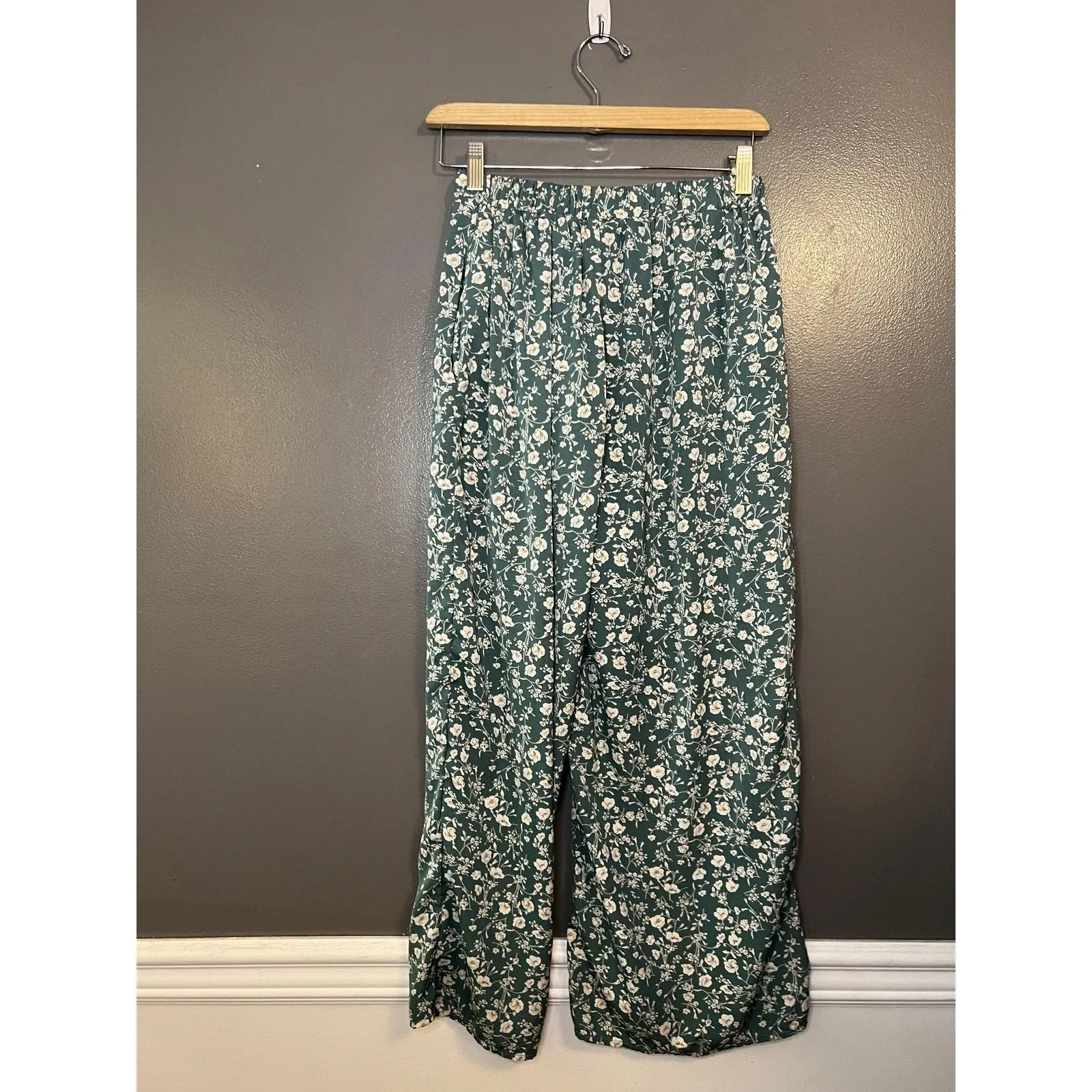 ROOLEE Pants Womens Small Green Floral Wide Leg High Rise Elastic Waist Casual - Image 4