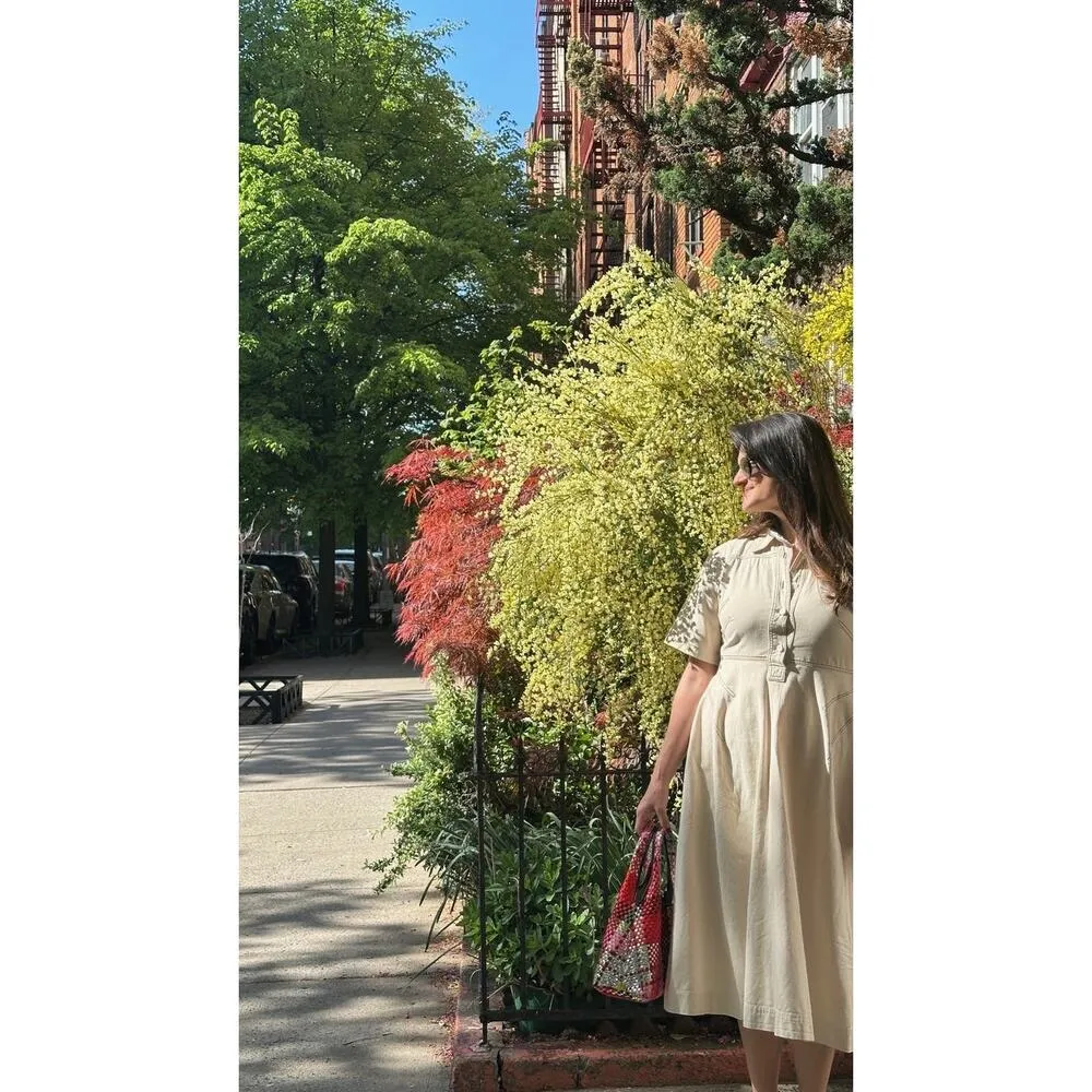 ROSETTA GETTY x RTR Beige Twill Collared Short Sleeve Bone Stitching Dress 0 - Image 12