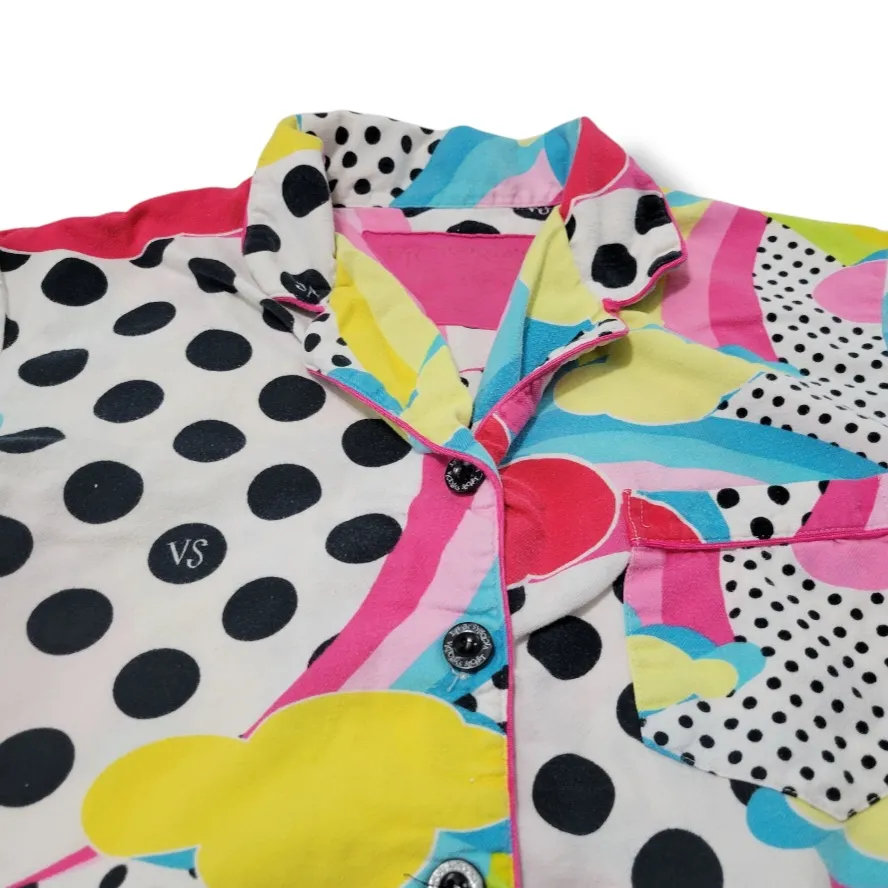 Victoria's Secret Top Size Medium Sleepwear Pajama Top Rainbows Clouds Polka Dots Women's Top - Image 3