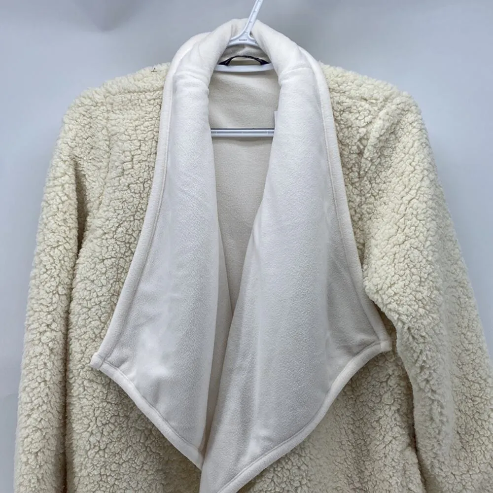 Abercrombie & Fitch Sherpa Cardigan longline pockets soft cozy warm cream white - Image 4