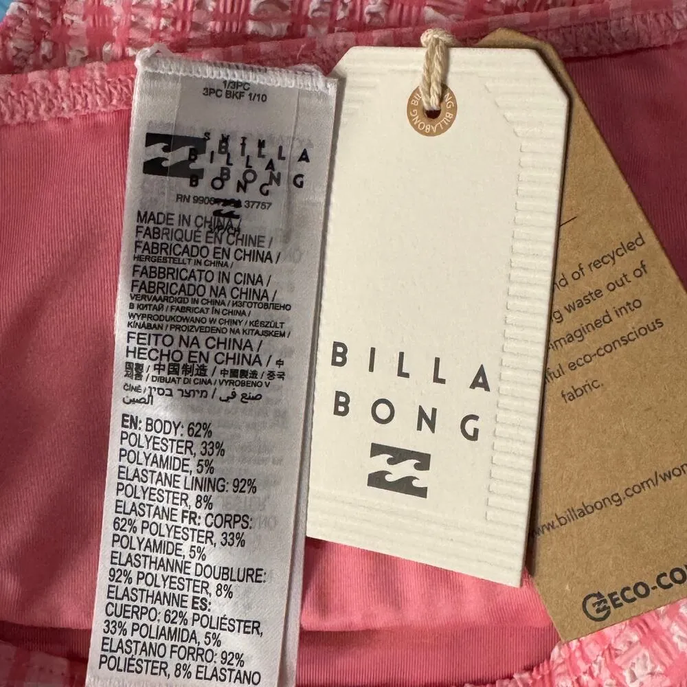Billabong Medium (10) Hi Retro Swim Bottoms High Waisted Lined Plaid Pink Tide - Image 6