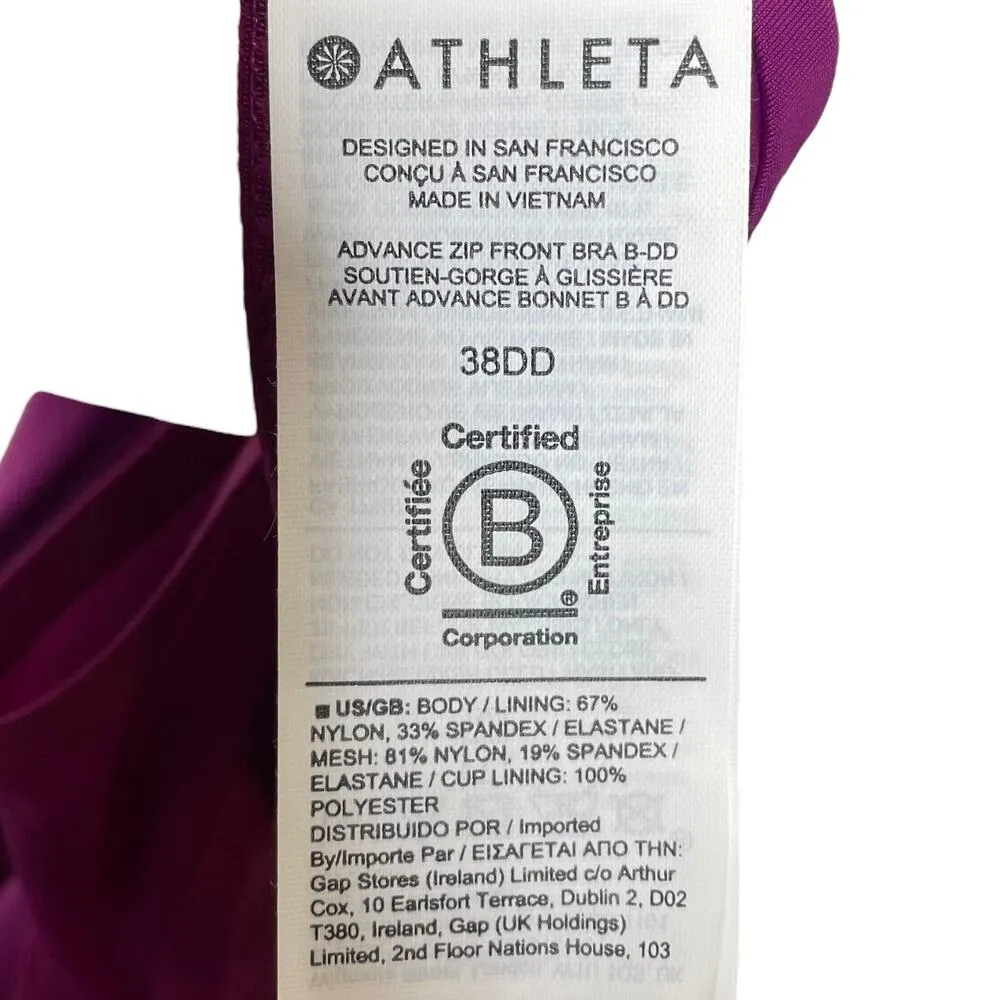 Athleta Advance Zip Front Bra B-DD Fuchsia Sports Athletic Nylon Size 38DD - Image 8