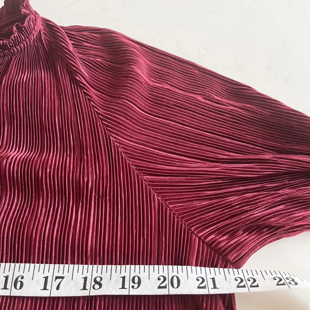 Banana Republic Burgundy Long Sleeve Plisse Pleated Swing Shift Dress Size Small - Image 7