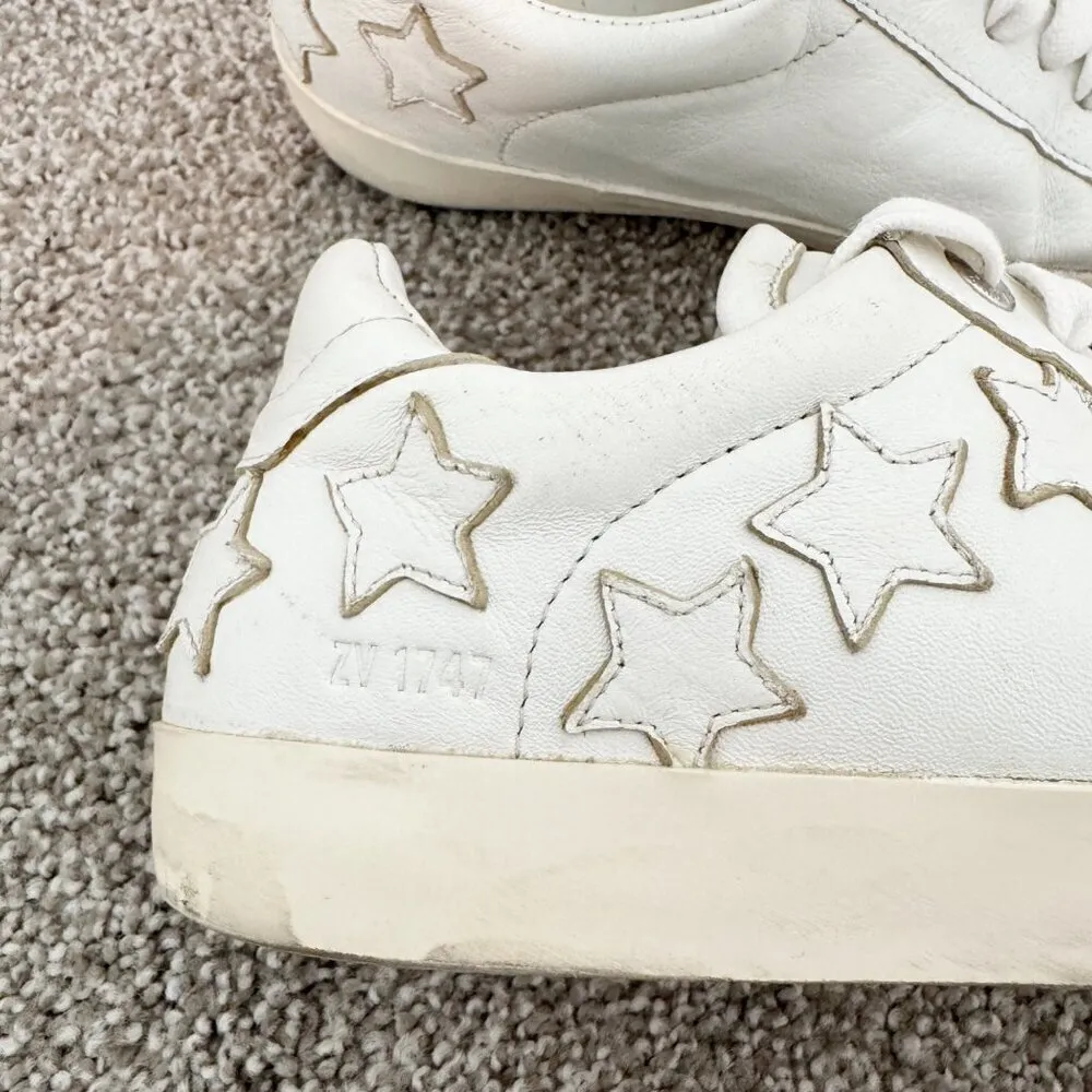 Zadig & Voltaire Leather Star Distressed Sneakers in White Made in‎ Italy Size 7 - Image 9