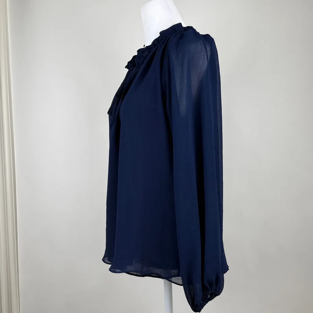 Misa Los Angeles Long Sleeve Ruffle Navy Blouse Top Tassels Size Small - Image 8