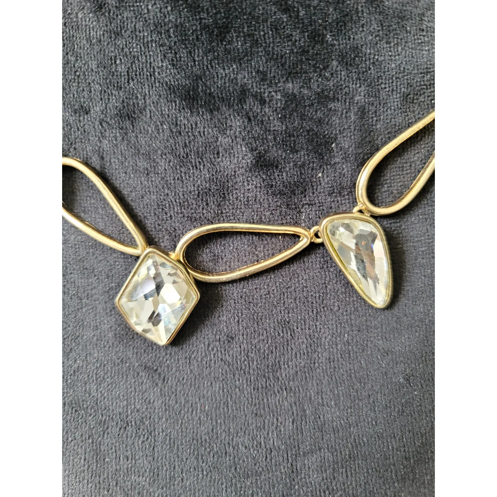 Women's Gold Link Necklace With Clear Crystal Stones And Lobster Claw Locks - Image 3