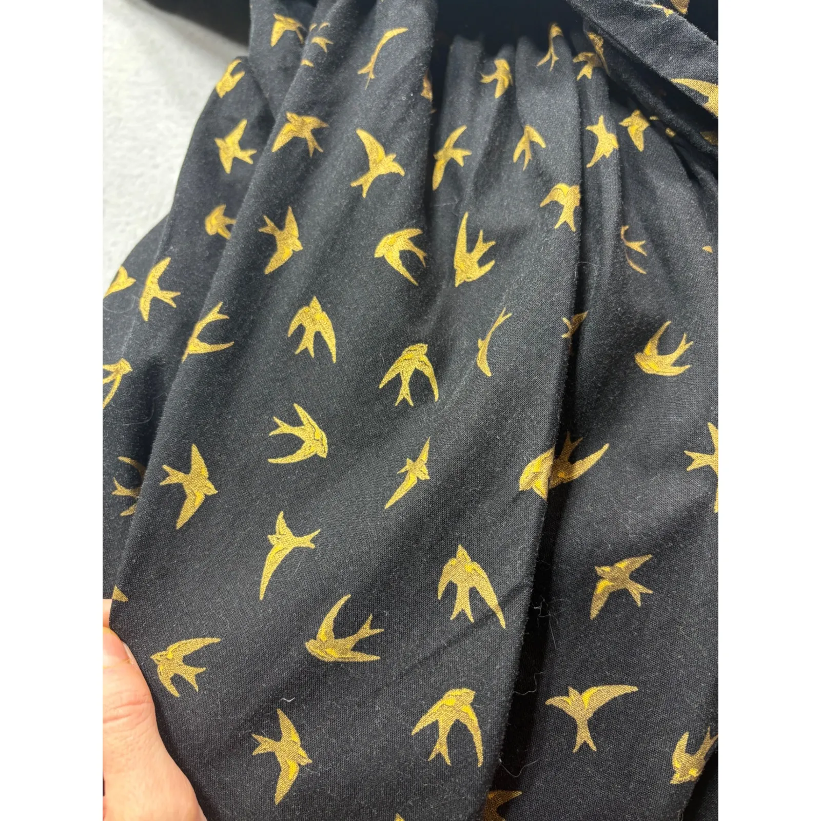 Retrolicious L Fit & Flare Dress Bird Print Pin Up‎ Sleeveless Black Gold USA Size L - Image 14