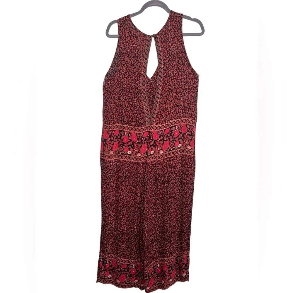 Free People Boho Red Black Floral Crop Jumpsuit Size Medium - Image 3