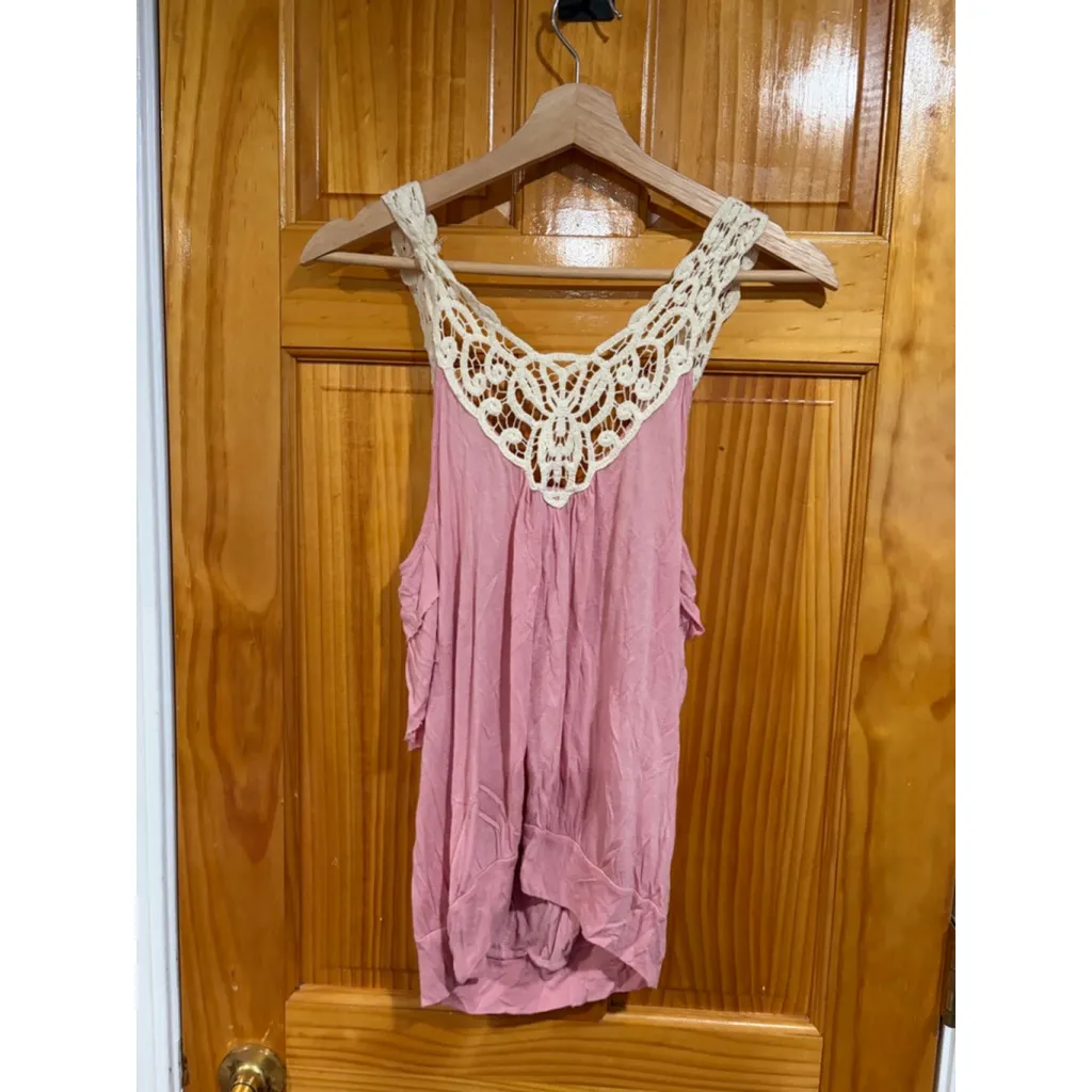 Wet Seal Pink Ruffle Tank Top Crochet Trim Layered Sleeveless Women’s Medium - Image 5