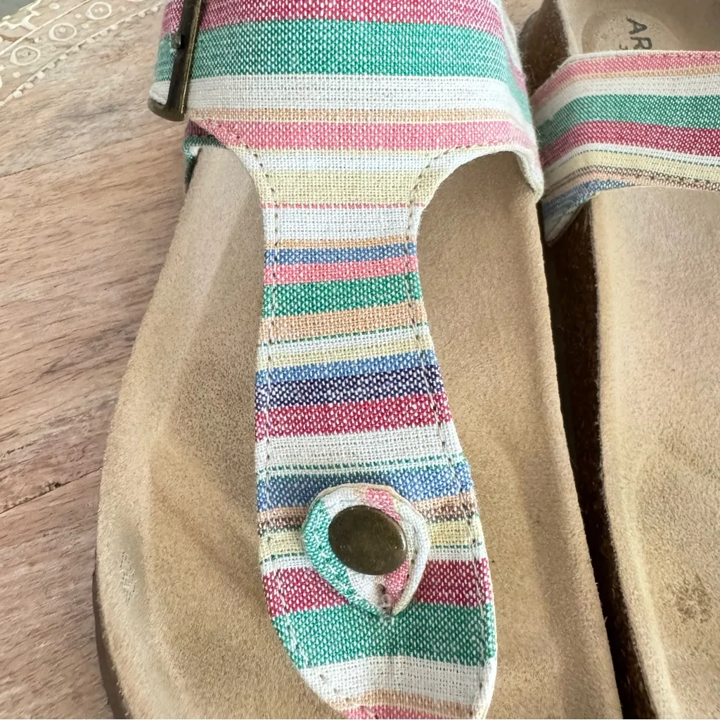 Arizona Jean Co French T-Strap Cork‎ Bed Multicolor Striped Sandals 8 M AZ - Image 7