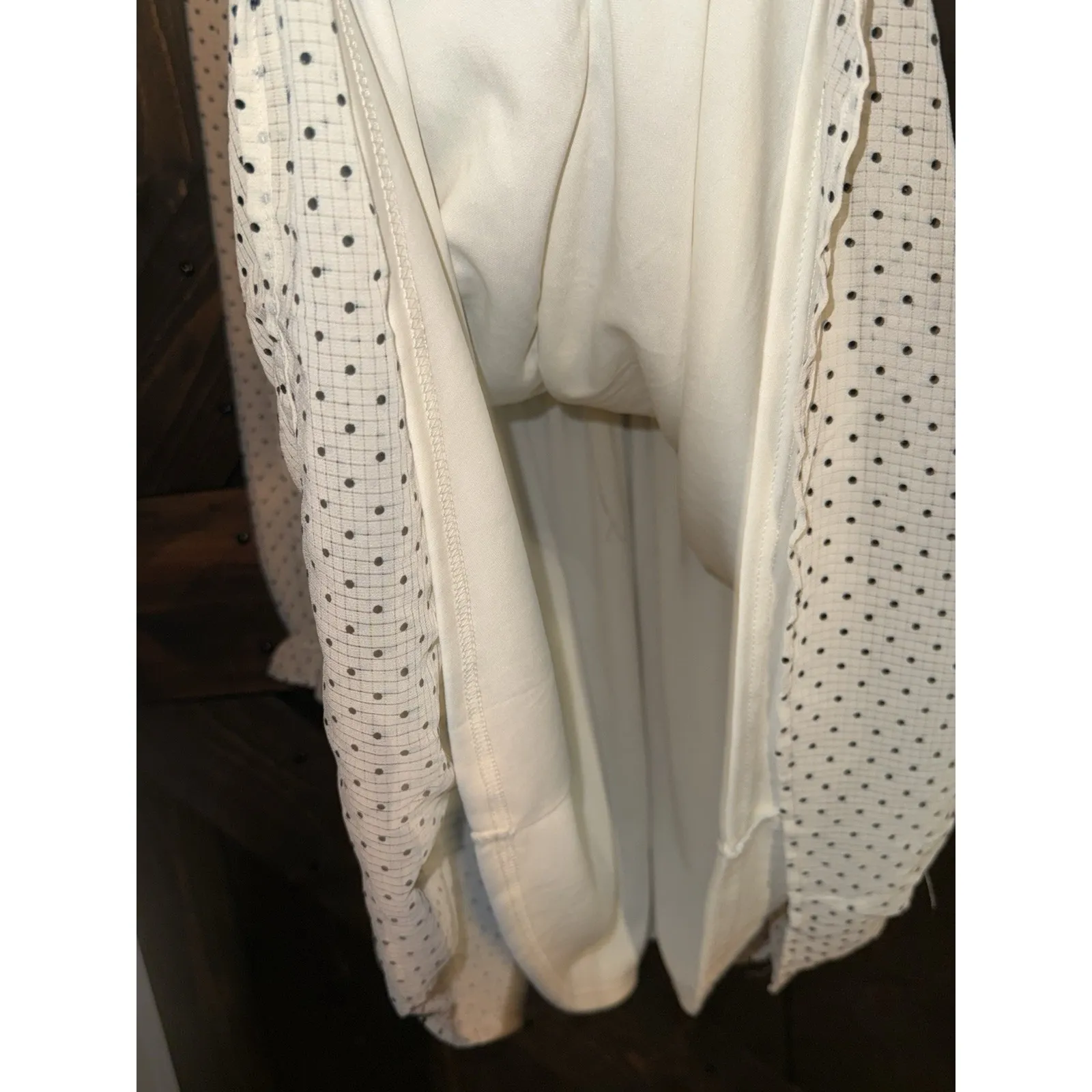 By the River Women's Peasant Dress Long Sleeve‎ Polka Dot Black Off White Size M - Image 6