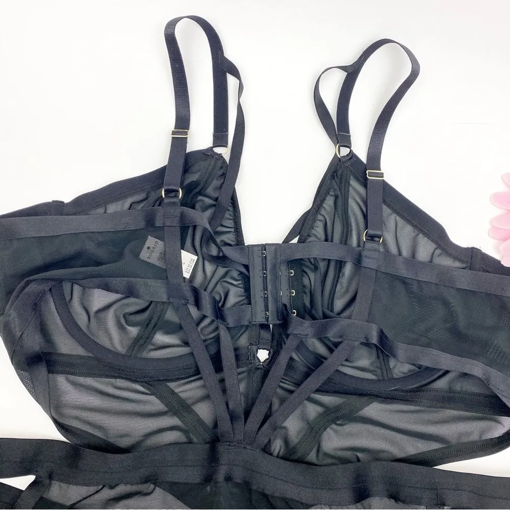 Torrid Overt Strappy Cutout Mesh Bodysuit Lingerie Black - Image 8