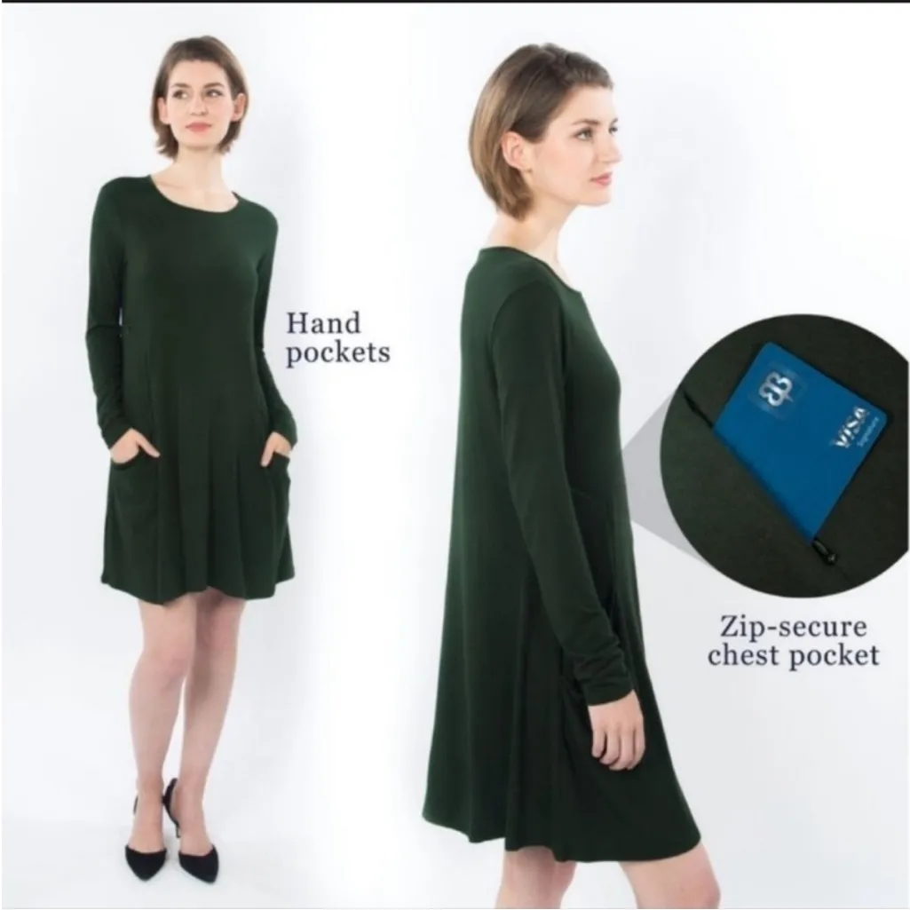 Betabrand Sweatshirt Travel Dress Silk Blend Long Sleeve Dark Olive Green - Image 5