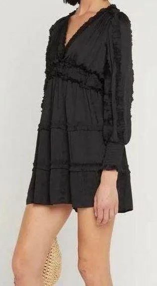 OPT ONE PRETTY TIME Tianna Mini Dress XL Black Pleated Ruffle Tiered Silky - Image 1