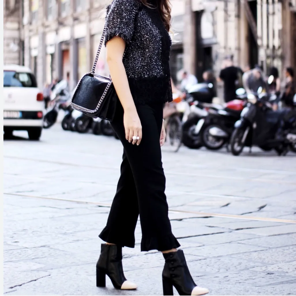 Zara Black High Heel Ankle Boots with Cream Capped Toe - Image 6