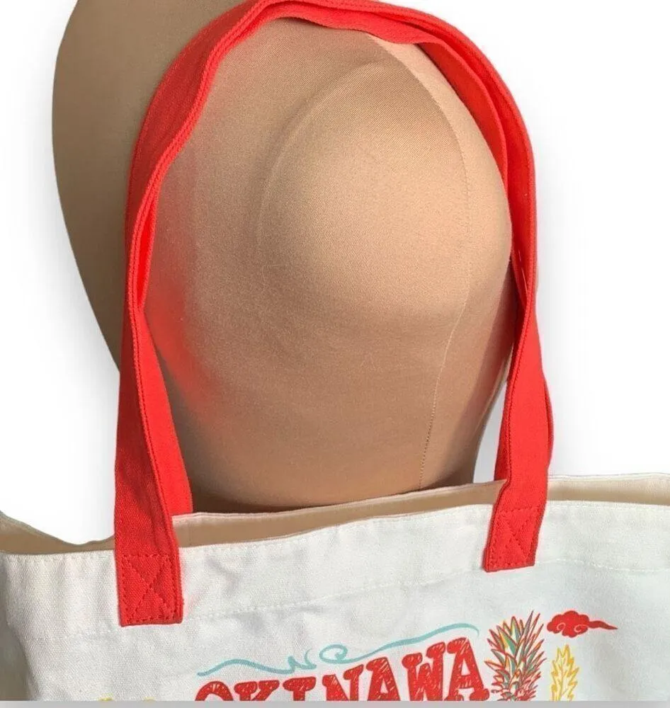 Whereto Okinawa Tote Bag Red Yellow Asian Japanese Dragon Temple Ramen Reusable Red - Image 4