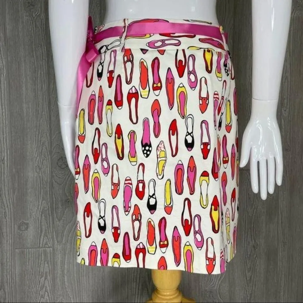 City silk stretch shoe print unique short skirt 8 petite belted White Size 8P - Image 4