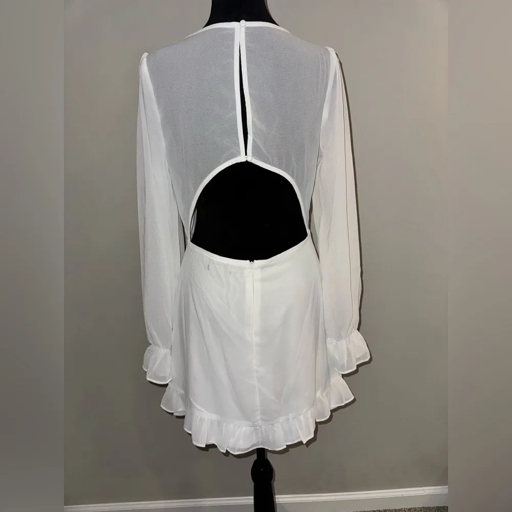 Lulus Sheer Attraction White Long Sleeve Ruffled Mini Dress Size M - Image 5