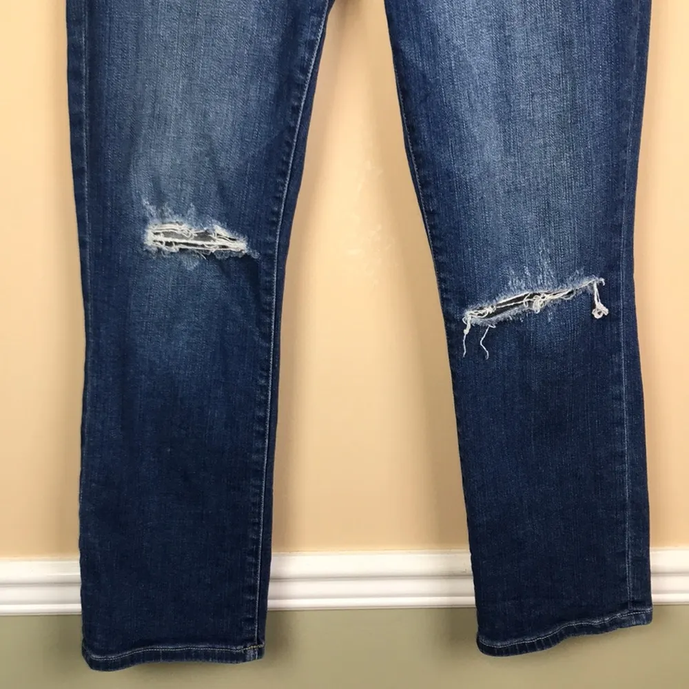 Women’s Distressed Knee Medium Wash Straight Leg Denim Jeans - Image 3