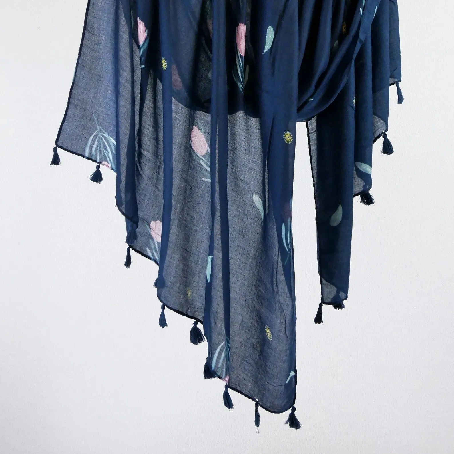 NEW Boho Floral Design Tasseled Rectangle Soft Chic Scarf Large Blue Pink White - Image 9