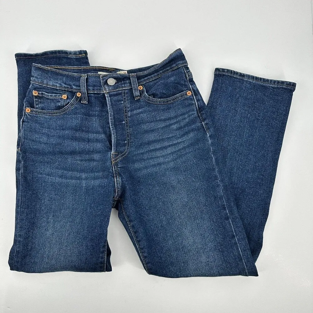 Levi’s Wedgie Straight Jeans Denim Button Fly Stretch Dark Wash Size 29 - Image 2