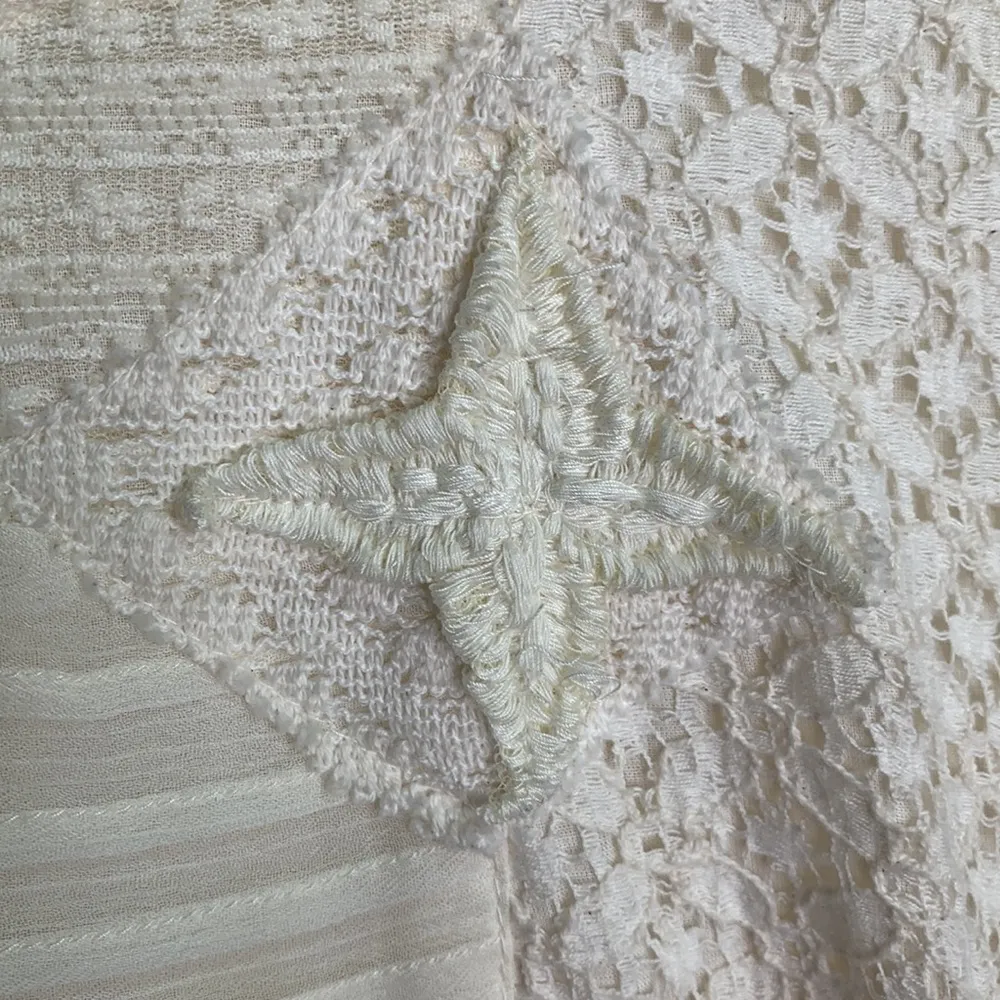 Free People Leigh Ivory Chiffon Lace Bohemian Dress Long Sleeve W-599 Sz S - Image 8