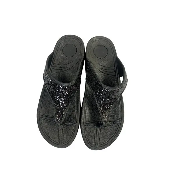 Women's Black Glitter Sandals Size 8 - Image 2