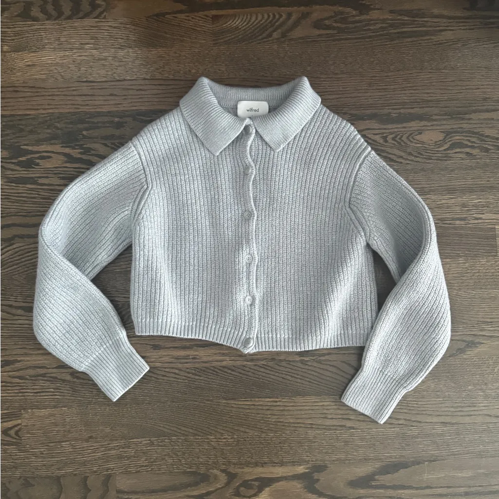 Wilfred grey knit chunky jumper collared button down sweater jacket - Image 2