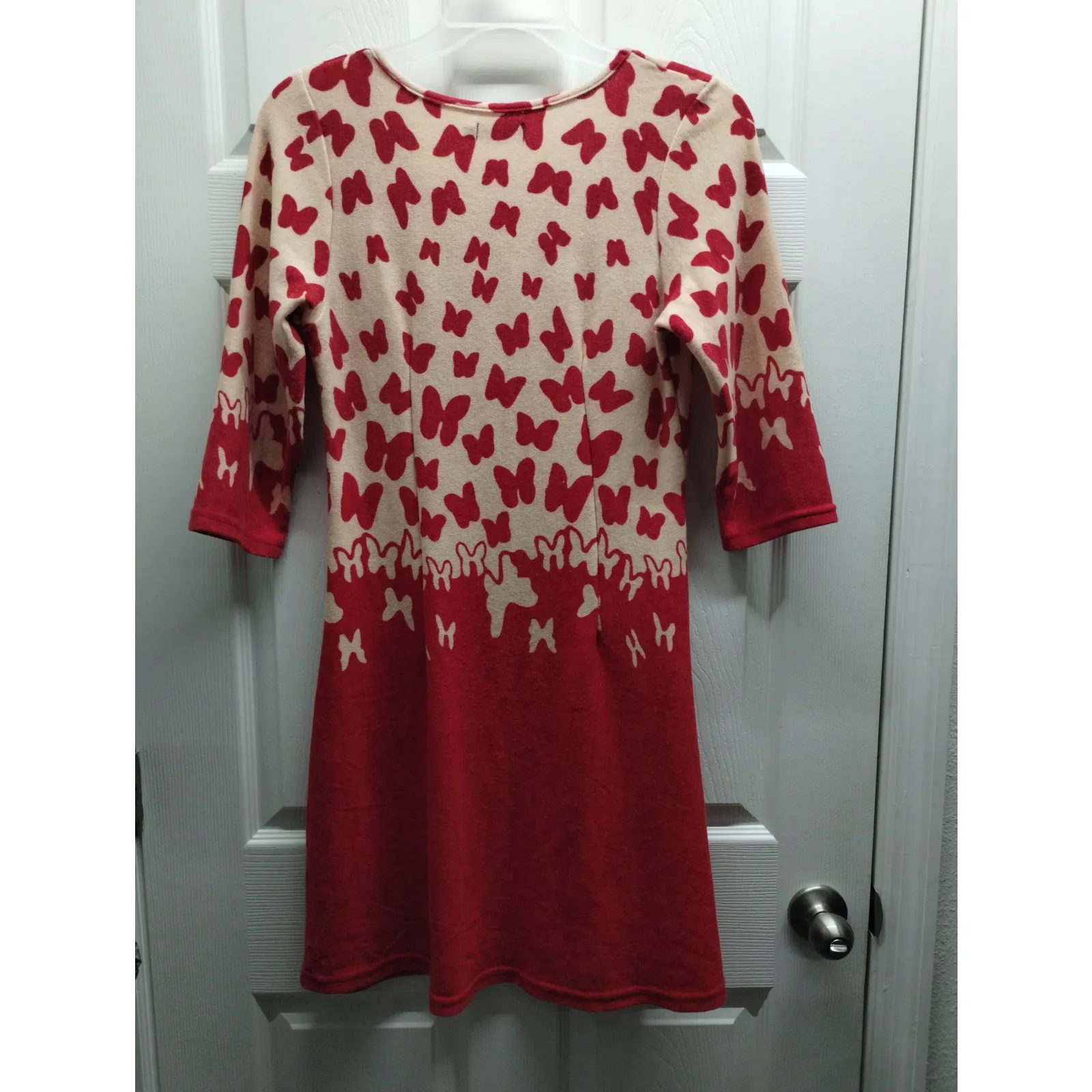 Reborn Women's Size Medium Red Butterfly 3/4 Sleeves Acrylic Sweater Dress - Image 3