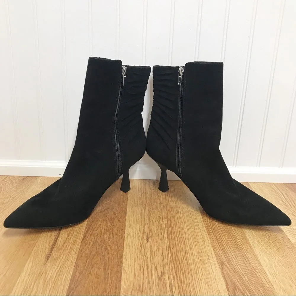 ZAC POSEN Black Ruched Suede Stiletto Midi‎ Boot Bootie Pointed Toe Size 11 Black - Image 5