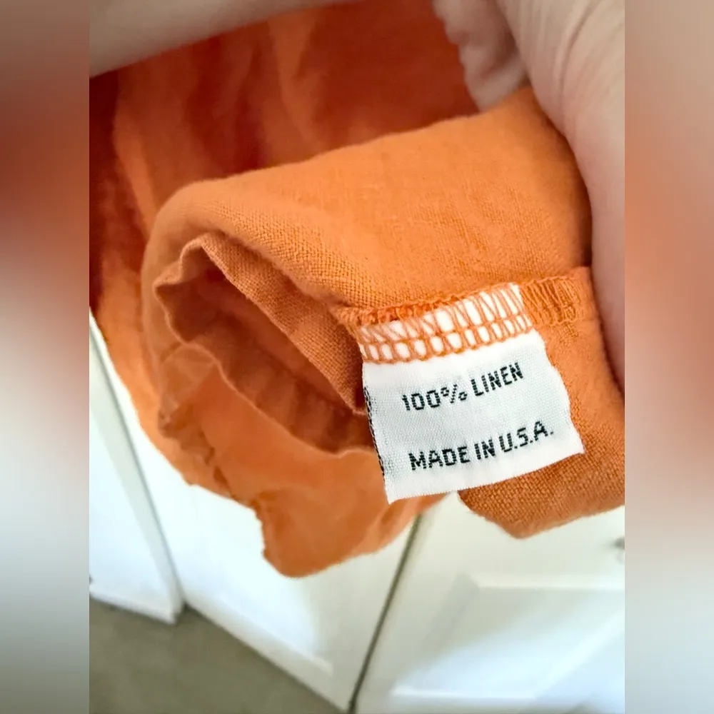 Bryn Walker 100% Linen Fran Bell Sleeve Lagenlook Top Orange Mango Size Small - Image 7