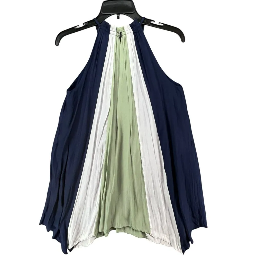 Ramy Brook Kat Mini Dress XXS Blue White Sage Color Block High Neck Breezy Boho - Image 6