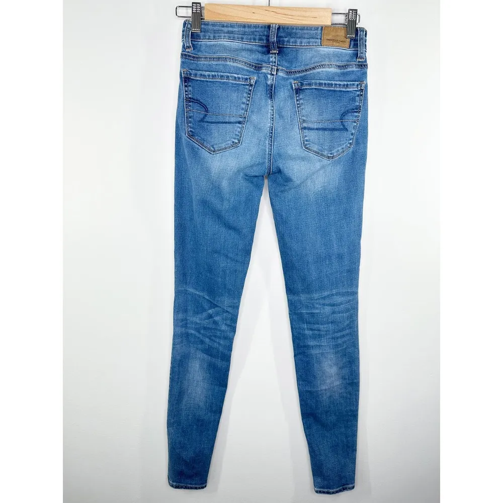American Eagle Super Stretch X Hi-Rise Blue Denim Jeggings Women's Size 0 Long - Image 2