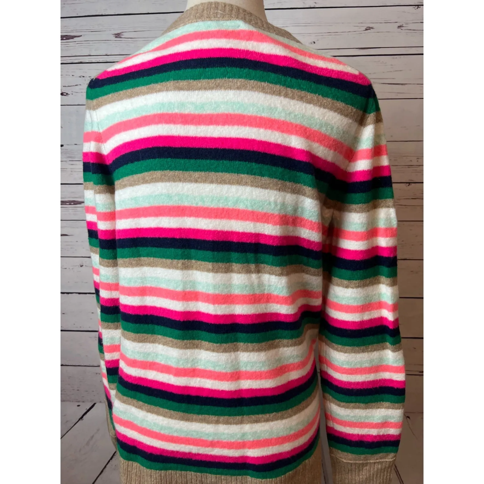 J Crew Pullover Sweater Womens Medium Extra Soft Yarn Rainbow Striped Wool Blend - Image 3