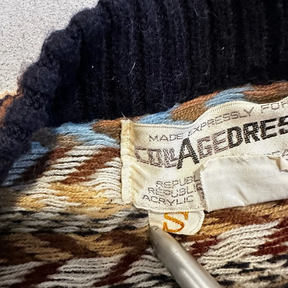 VTG 70’s College Dress Chevron Striped Cardigan. Colorful. Pockets Small. Blue - Image 7