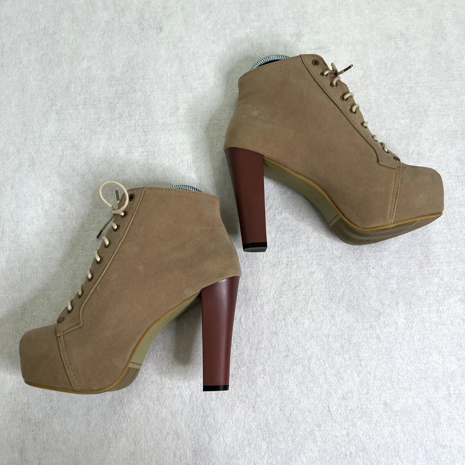 Tan Platform Heel Lace Up Ankle Booties Brown Size 7.5 - Image 3