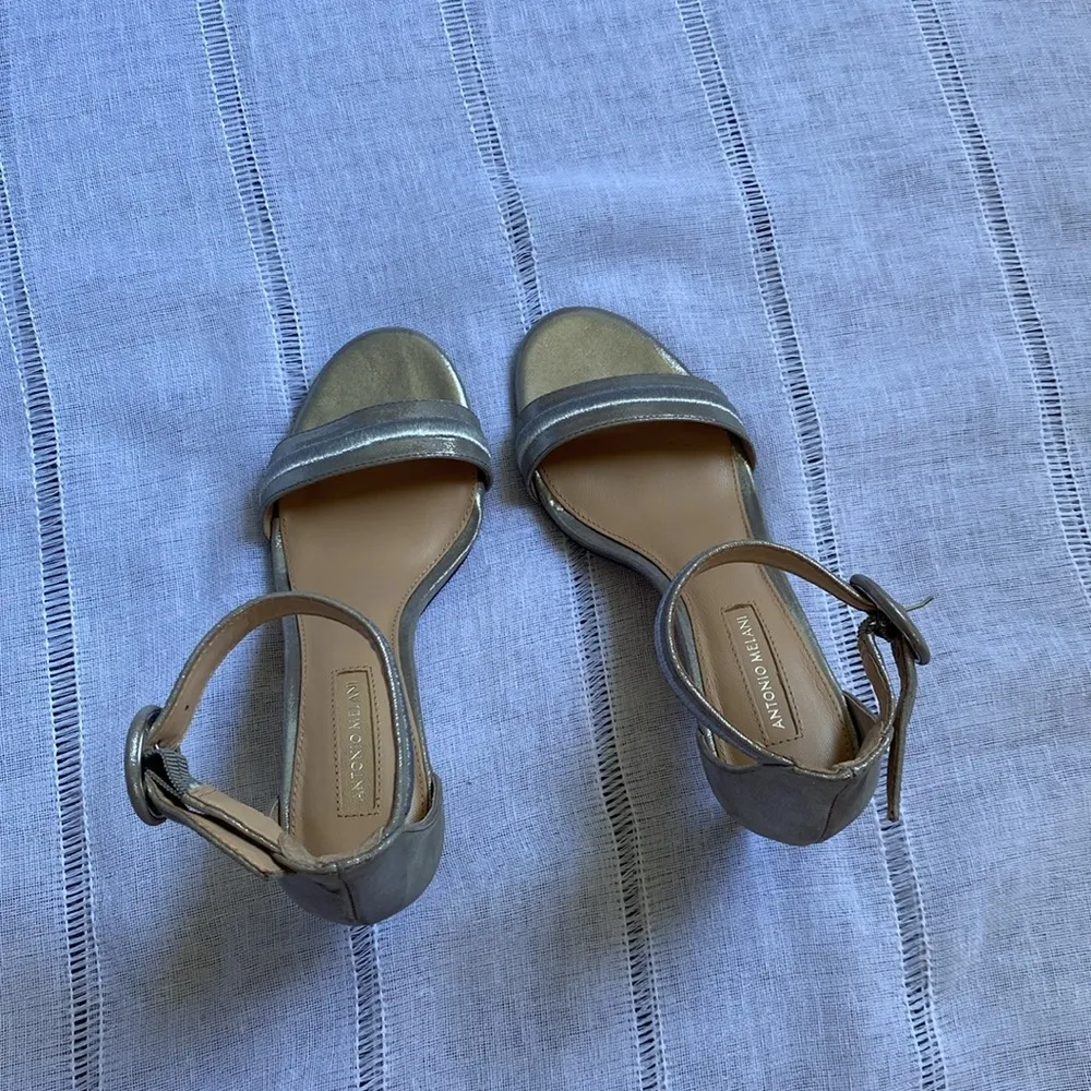 Antonio Melani silver leather heels with ankle strap. - Image 9