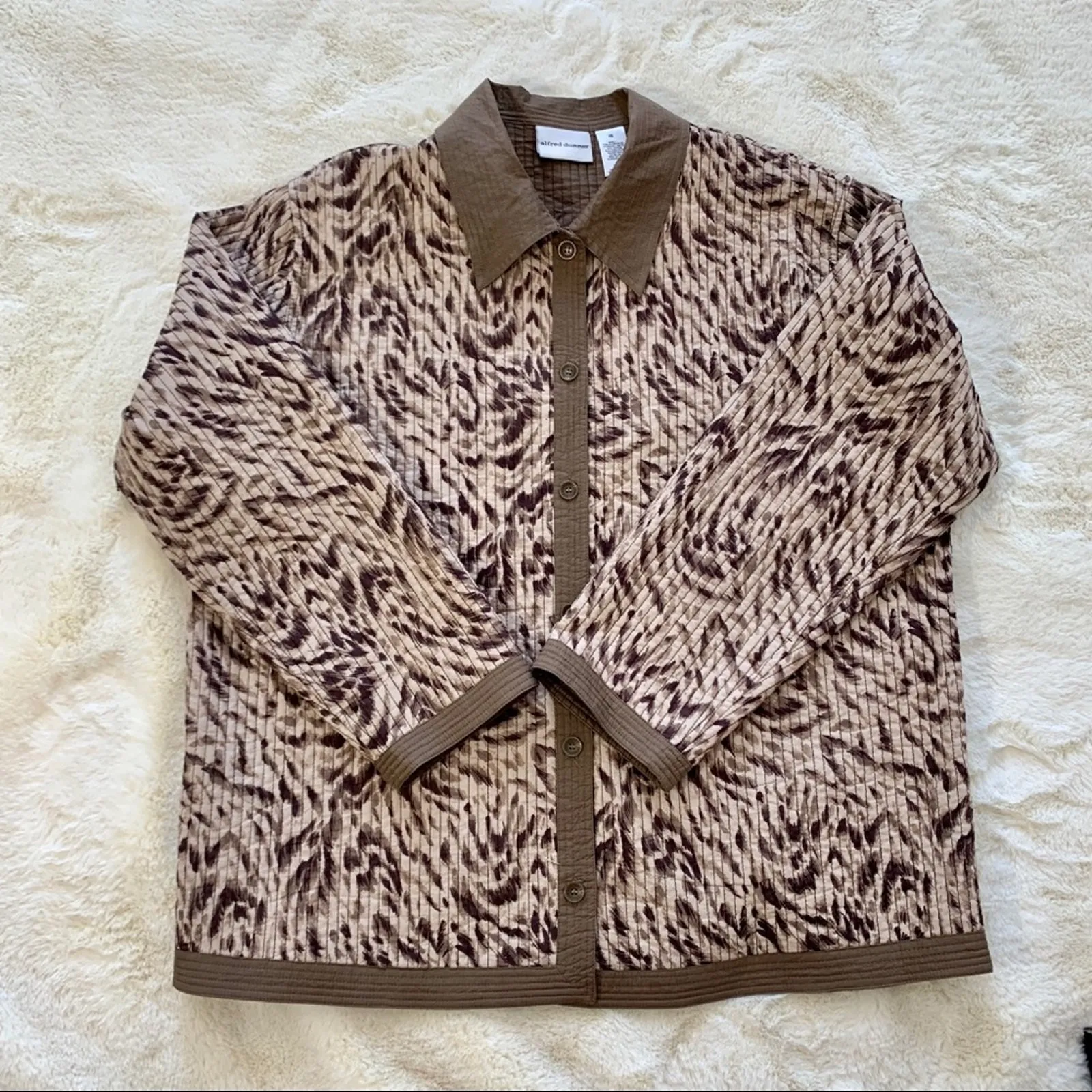 Alfred Dunner Jacket Cotton Brown Tan Quilted Button Up Lightweight Size 16 - Image 8
