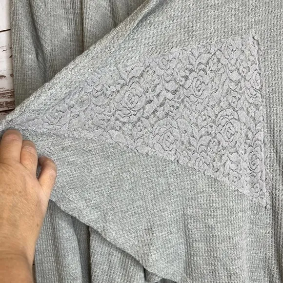 rxb Gray Open Front Cardigan Draped Lace Detail Lightweight Size L Gray Size L - Image 6